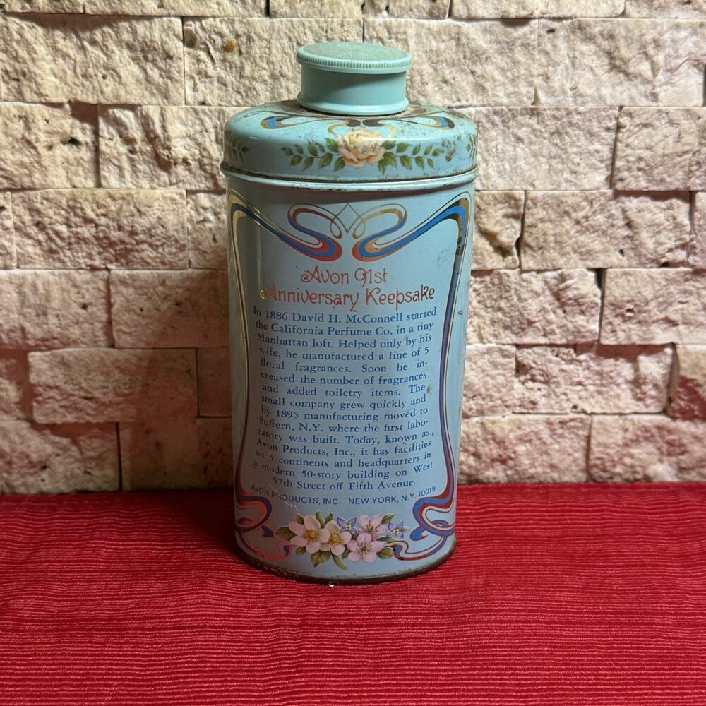 Vintage Avon California Perfumed Talc Powder 3.75 oz Tin EMPTY 91st Anniversary - Picture 4 of 6